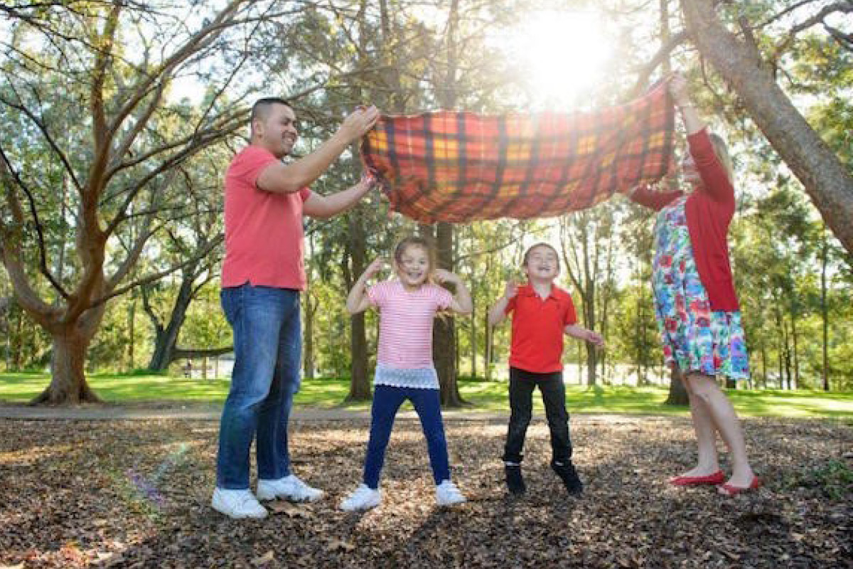 Family playing outdoors