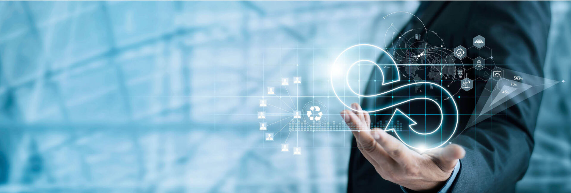 Two hands holding an infinity symbol to demonstrate the circular economy